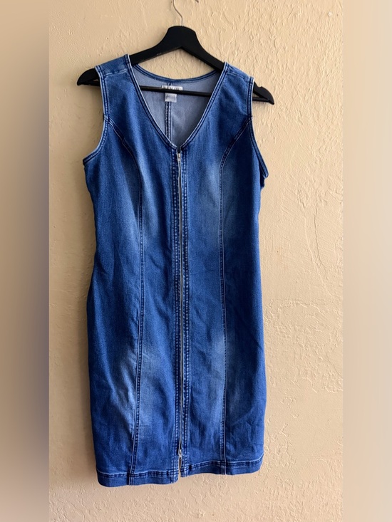 VENUS Dresses & Skirts - Blue Denim Zip-Front Midi Dress